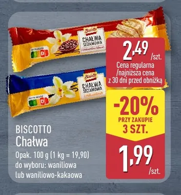 Chałwa waniliowo-kakaowa Biscotto promocja w Aldi