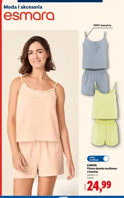 Piżama damska muślinowa z bawełny Esmara promocja w Lidl