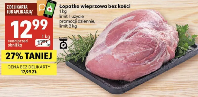 Łopatka wieprzowa bez kości promocja w Delikatesy Centrum