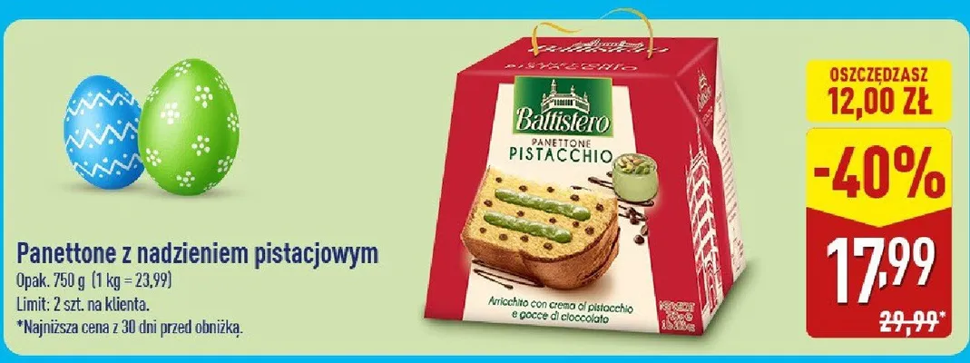 Panettone z nadzieniem pistacjowym promocja w Aldi