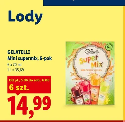 Lody Mini supermix GELATELLI 6-pak 70ml promocja w Lidl