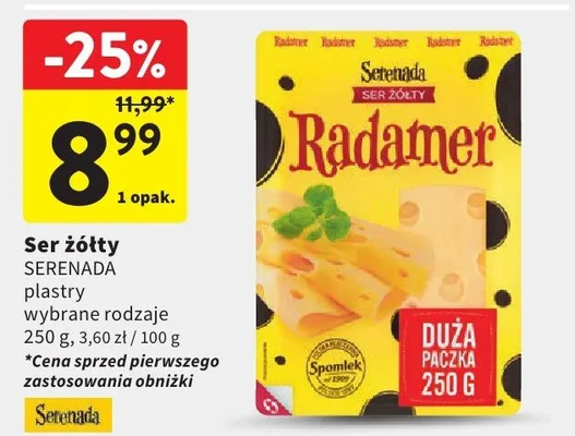 Ser żółty w plastrach Serenada Radamer promocja w Intermarche