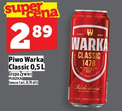 Piwo Warka Classic 0,5l promocja w TOPAZ