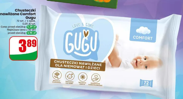 Chusteczki nawilżane Comfort Gugu promocja w Dino