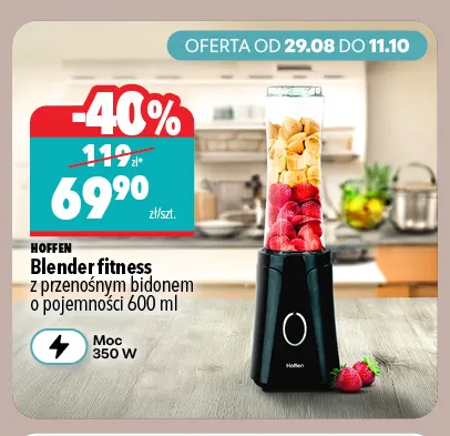Blender fitness z przenośnym bidonem o pojemności 600 ml Hoffen promocja w Biedronka Home