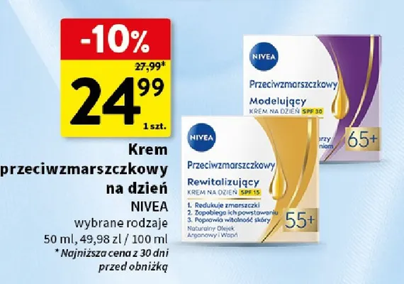 Krem przeciwzmarszczkowy na dzień Modelujący 65+ Nivea promocja w Intermarche