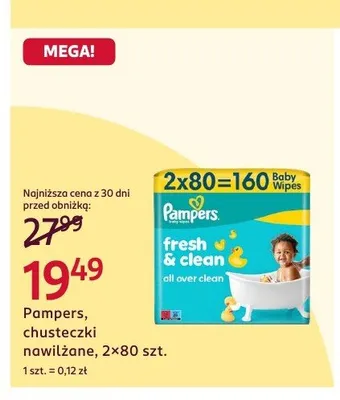 Chusteczki nawilżane Pampers Fresh & Clean promocja w Rossmann