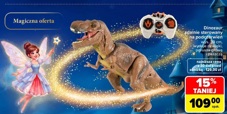 Dinozaur zdalnie sterowany na podczerwień wys. 39 cm promocja w Carrefour