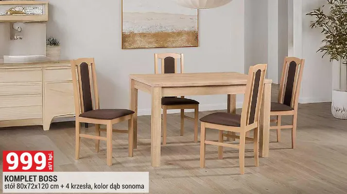 Komplet Boss stół 80x72x120cm + 4 krzesła kolor dąb sonoma promocja w Merkury Market