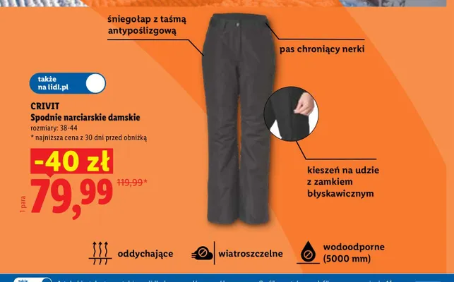 Spodnie narciarskie damskie Crivit promocja w Lidl
