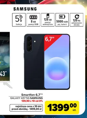 Smartfon 6,7" Galaxy A57 5 g Samsung promocja w Carrefour