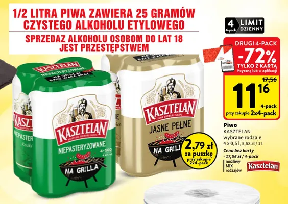 Piwo Kasztelan 4-pak 500 ml promocja w Intermarche