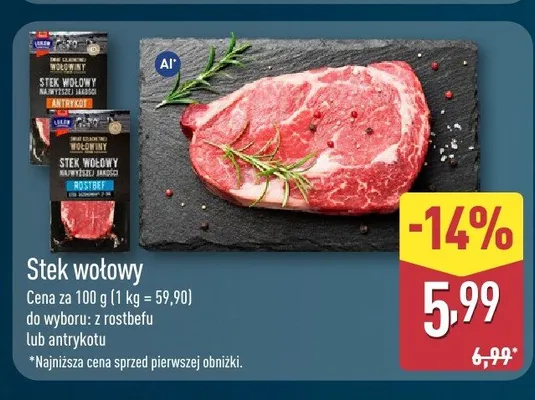 Stek wołowy z antrykotu Świat Wołowiny promocja w Aldi