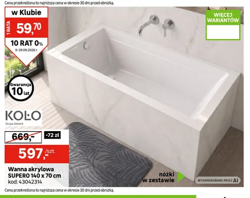 Wanna akrylowa Supero 140x70 cm Koło promocja w Leroy Merlin