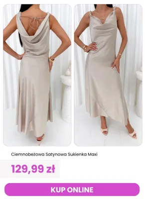Sukienka damska ciemnobeżowa satynowa maxi ModnaKiecka.pl promocja w Modna Kiecka