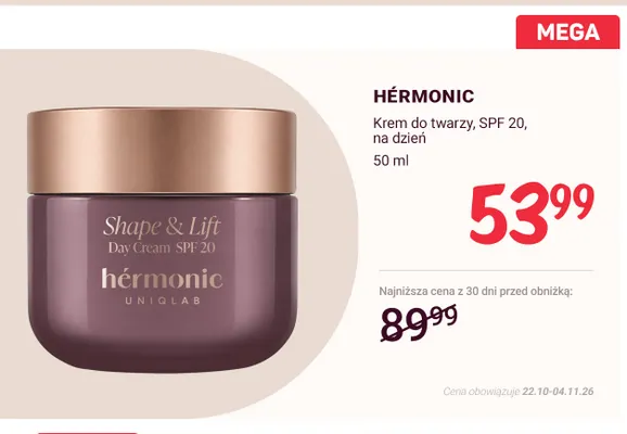 Krem do twarzy SPF 20 na dzień Hérmonic promocja w Rossmann