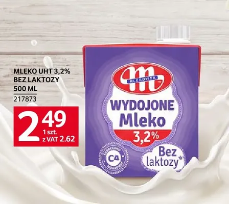 Mleko UHT bez laktozy Wydojone Mlekovita 3,2% promocja w Selgros