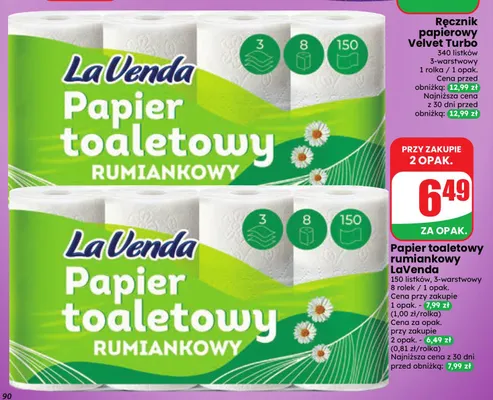 Papier toaletowy rumiankowy LaVenda 8-pak promocja w Dino