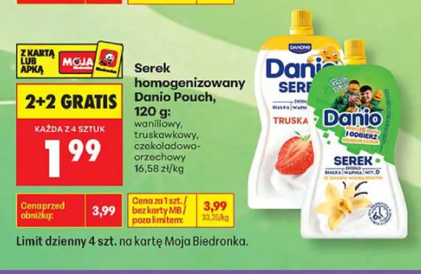 Serek homogenizowany Danio Pouch waniliowy promocja w Biedronka