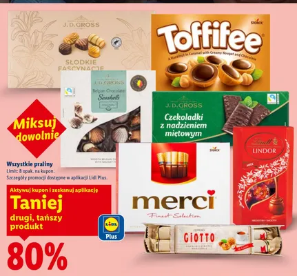 Wszystkie praliny drugi produkt -80% promocja w Lidl