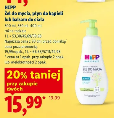 Żel do mycia, płyn do kąpieli lub balsam do ciała Hipp promocja w Lidl