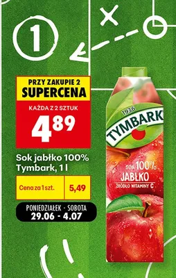 Sok jabłkowy Tymbark 100% promocja w Biedronka