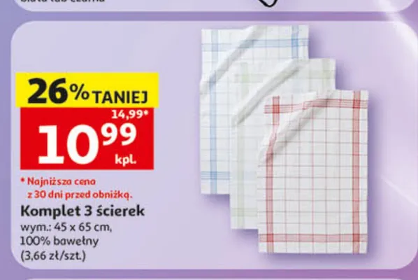 Komplet 3 ścierek 45x65cm 100% bawełny promocja w Auchan