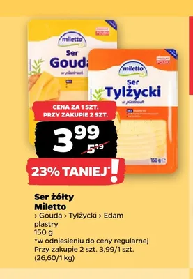 Ser żółty Edam Miletto plastry promocja w Netto