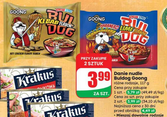 Danie nudle Buldog Goong promocja w Dino