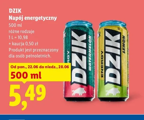 Napój energetyczny Dzik Lemon promocja w Lidl