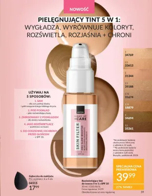 Rozświetlający tint do twarzy 5 w 1 z SPF 30 Avon Make Up + Care Skin Filter odcień 5.5 promocja w AVON