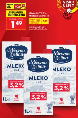 Mleko UHT Mleczna Dolina 3,2% promocja w Biedronka