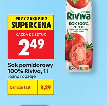 Sok pomidorowy 100% Riviva promocja w Biedronka