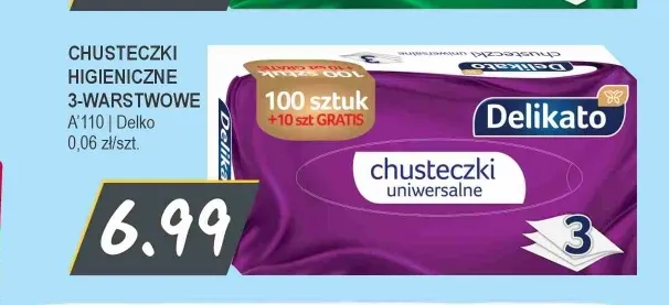 Chusteczki higieniczne 3-warstwowe Delikato promocja w Słoneczko