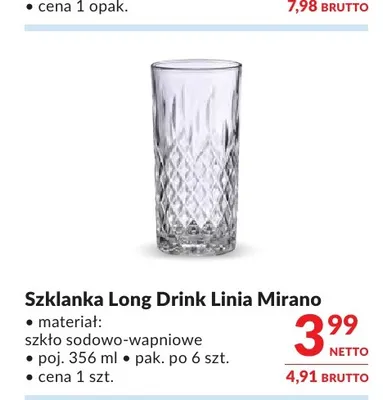 Szklanka Long Drink Linia Mirano 356 ml promocja w Makro
