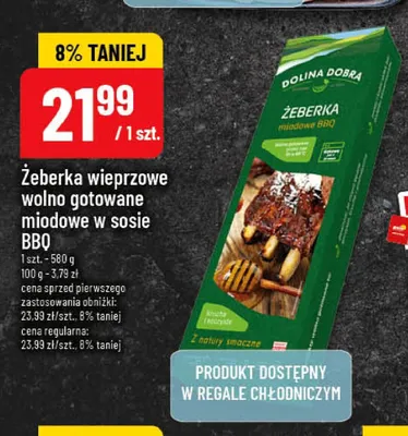 Żeberka wieprzowe wolno gotowane miodowe w sosie BBQ Dolina Dobra promocja w POLOmarket