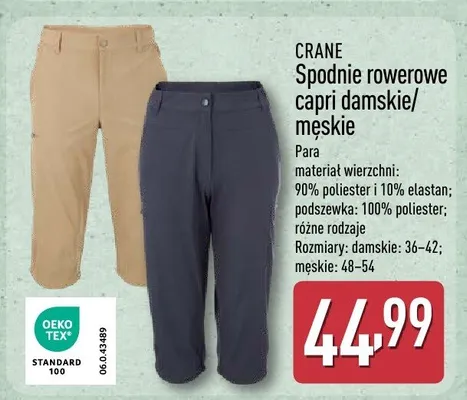 Spodnie rowerowe capri damskie/męskie promocja w Aldi