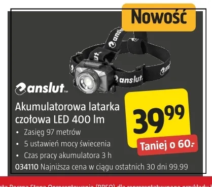 Akumulatorowa latarka czołowa LED 400lm Anslut promocja w Jula