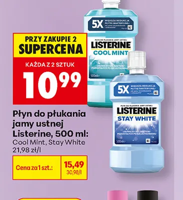 Płyn do płukania jamy ustnej Listerine Stay White promocja w Biedronka