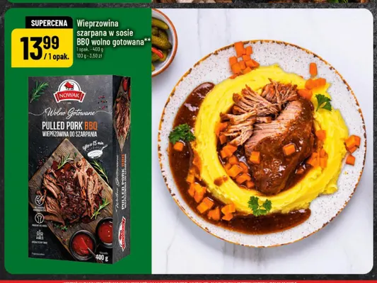 Wieprzowina szarpana w sosie BBQ wolno gotowana Nowak promocja w POLOmarket