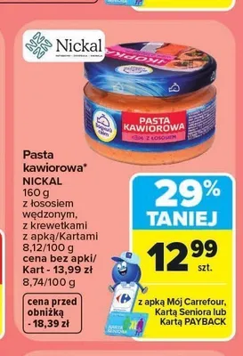Pasta kawiorowa z krewetkami Nickal promocja w Carrefour Market