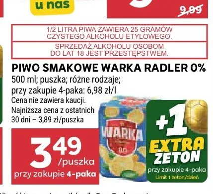 Piwo bezalkoholowe Warka Radler promocja w Stokrotka