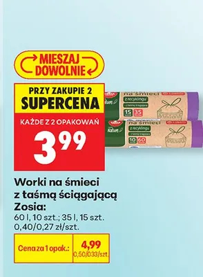 Worki na śmieci z taśmą ściągającą Zosia 35l promocja w Biedronka