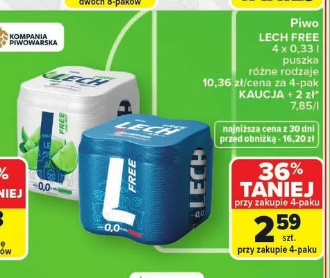 Piwo bezalkoholowe Lech Free 0,0% 4-pak 330ml promocja w Carrefour