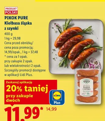 Kiełbasa śląska z szynki PIKOK PURE promocja w Lidl