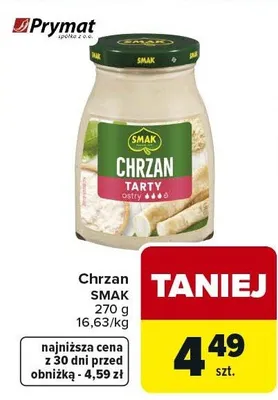 Chrzan tarty ostry promocja w Carrefour Market