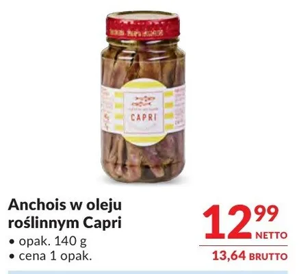 Anchois w oleju roślinnym Capri promocja w Makro