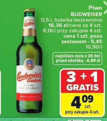 Piwo Budweiser Budvar Original Czech Lager promocja w Carrefour Market
