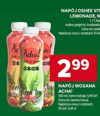 Napój herbaciany Wosana Acha! Green Tea zielony promocja w Stokrotka