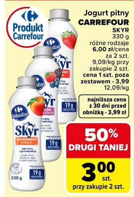 Jogurt pitny różne rodzaje promocja w Carrefour